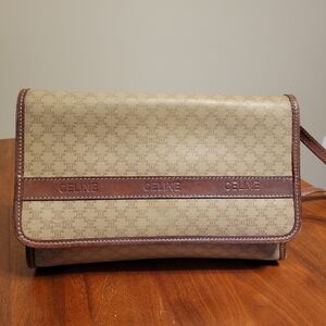 Celine Triomphe Cream and Brown Crossbody Bag